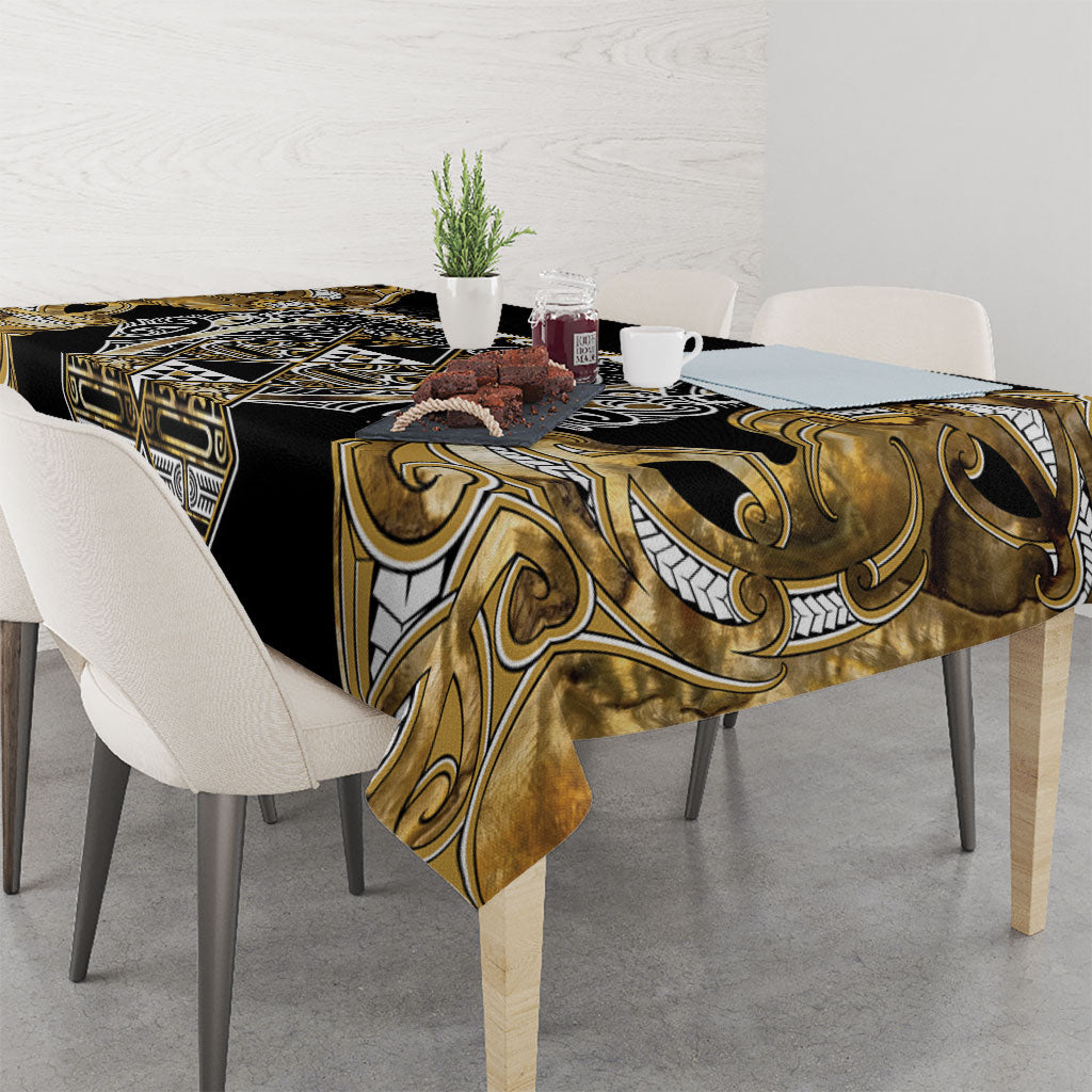 Aotearoa Waikato Tainui Tablecloth Maori Light Gold Tribal Paua Shell Pattern DT05 - Polynesian Pride
