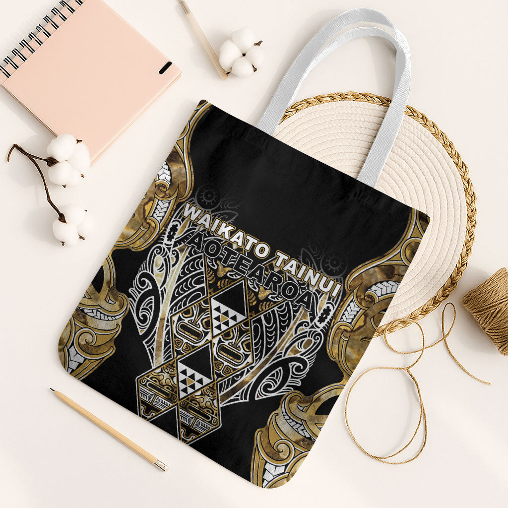 Aotearoa Waikato Tainui Tote Bag Maori Light Gold Tribal Paua Shell Pattern DT05 White Strap One Size Yellow - Polynesian Pride