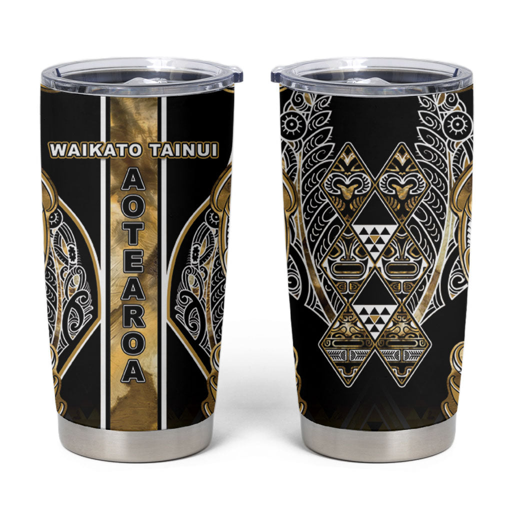 Aotearoa Waikato Tainui Tumbler Cup Maori Light Gold Tribal Paua Shell Pattern DT05 Yellow - Polynesian Pride