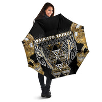 Aotearoa Waikato Tainui Umbrella Maori Light Gold Tribal Paua Shell Pattern DT05 - Polynesian Pride