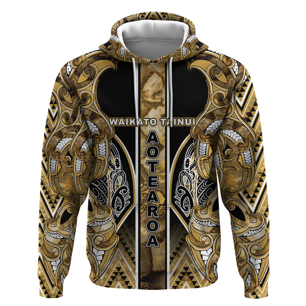 Aotearoa Waikato Tainui Zip Hoodie Maori Light Gold Tribal Paua Shell Pattern DT05 Pullover Hoodie Yellow - Polynesian Pride
