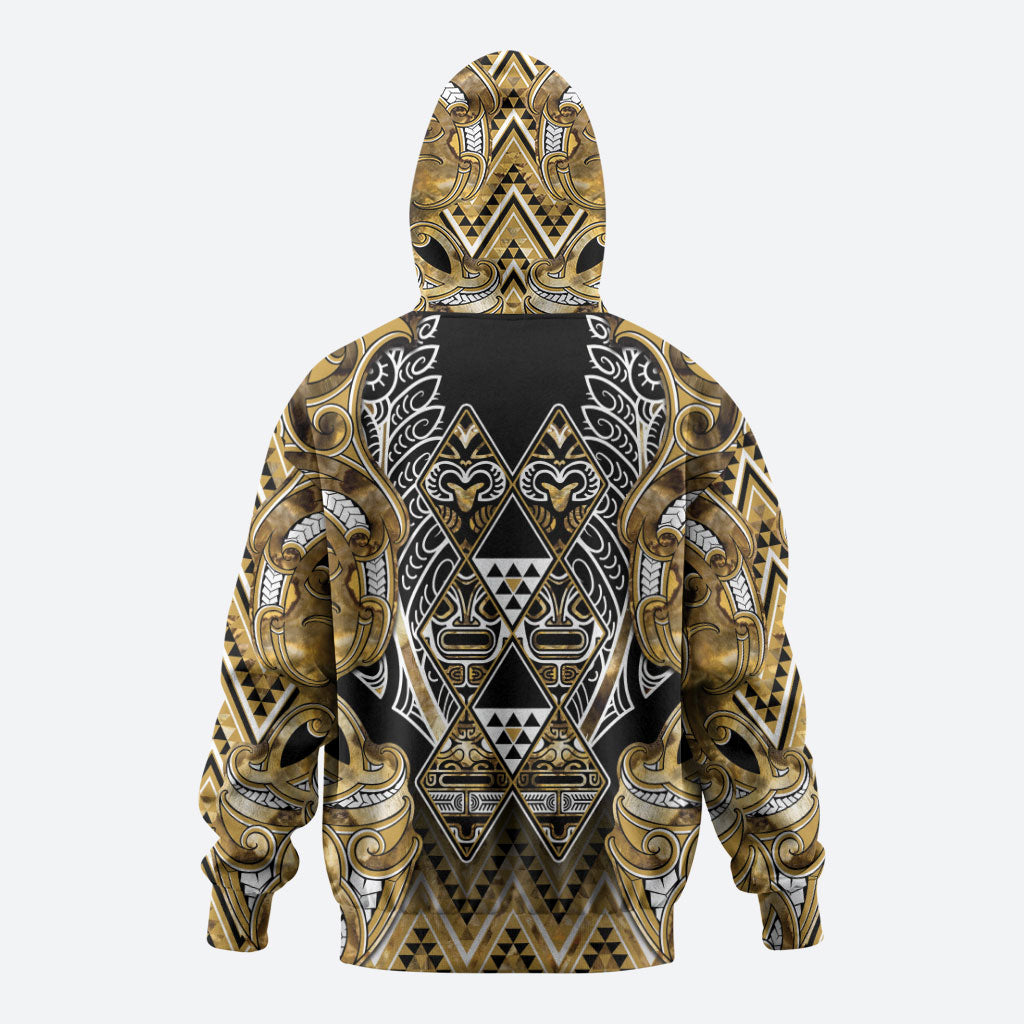 Aotearoa Waikato Tainui Zip Hoodie Maori Light Gold Tribal Paua Shell Pattern DT05 - Polynesian Pride
