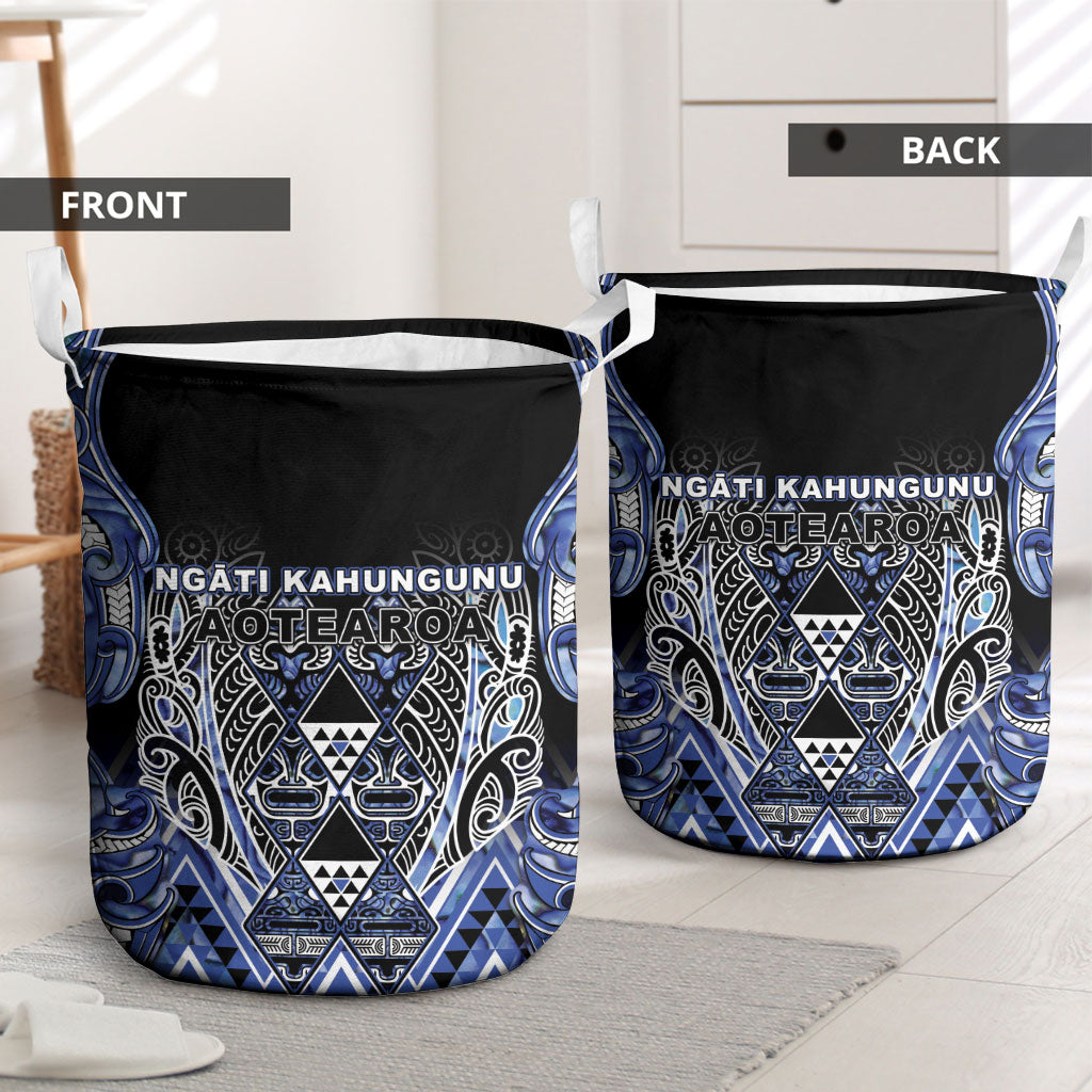 Aotearoa Ngati Kahungunu Laundry Basket Maori Tribal Blue Paua Shell Pattern DT05 - Polynesian Pride