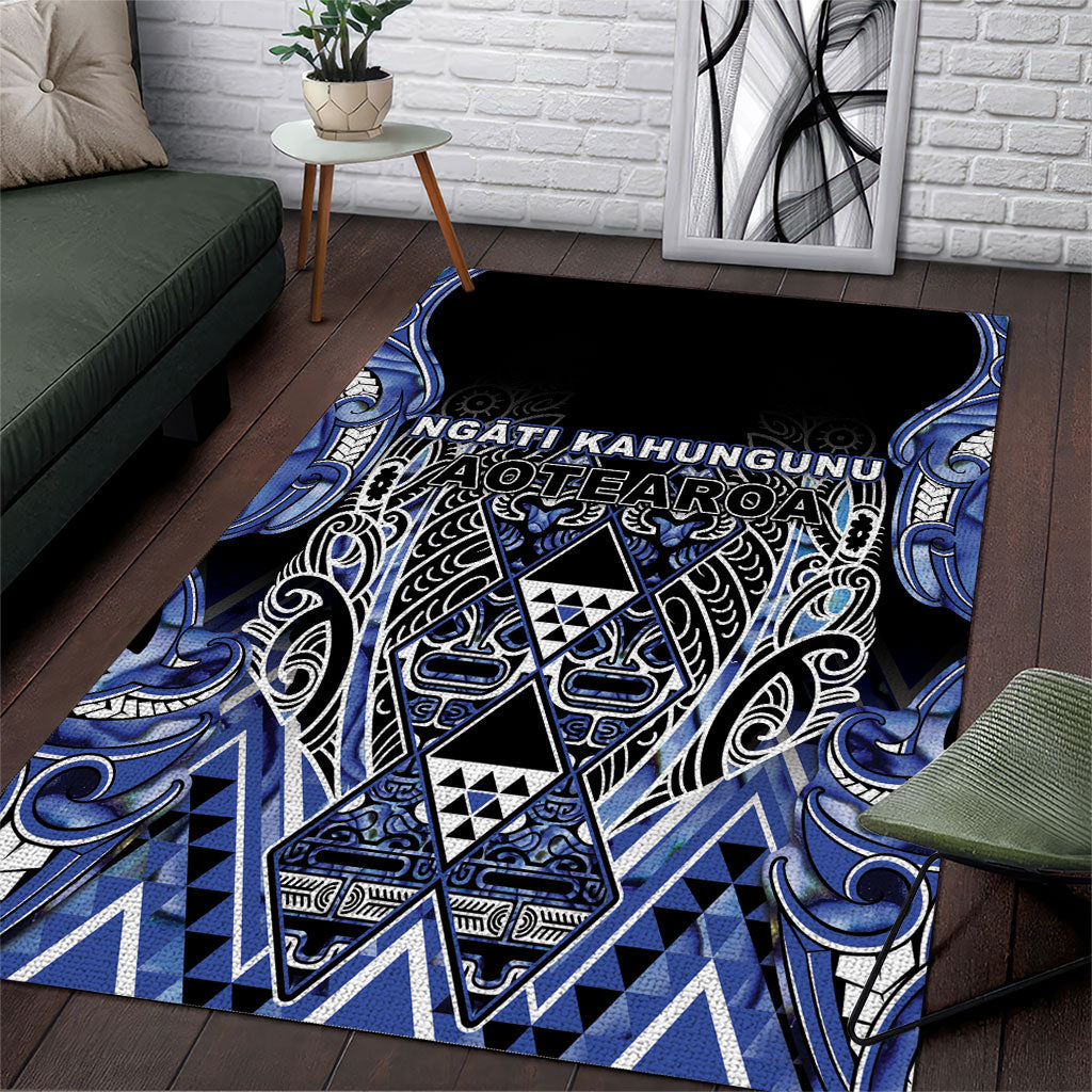 Aotearoa Ngati Kahungunu Area Rug Maori Tribal Blue Paua Shell Pattern DT05 Blue - Polynesian Pride