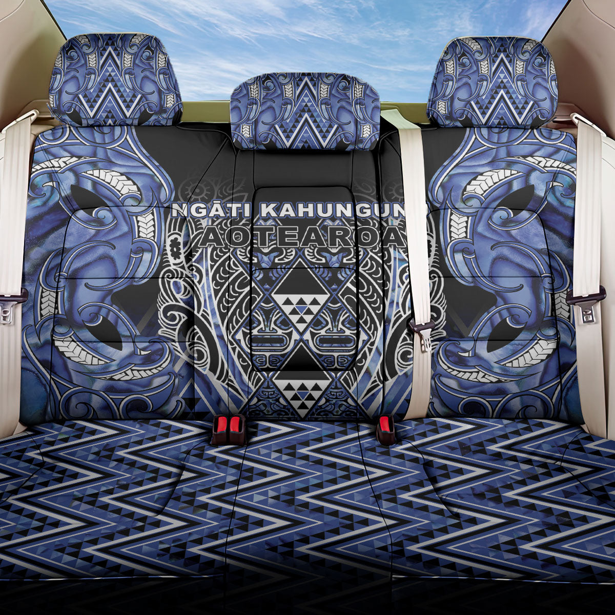 Aotearoa Ngati Kahungunu Back Car Seat Cover Maori Tribal Blue Paua Shell Pattern DT05 One Size Blue - Polynesian Pride