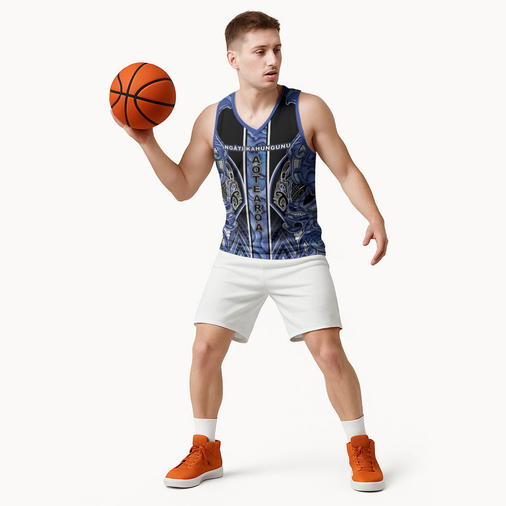 Aotearoa Ngati Kahungunu Basketball Jersey Maori Tribal Blue Paua Shell Pattern DT05 - Polynesian Pride