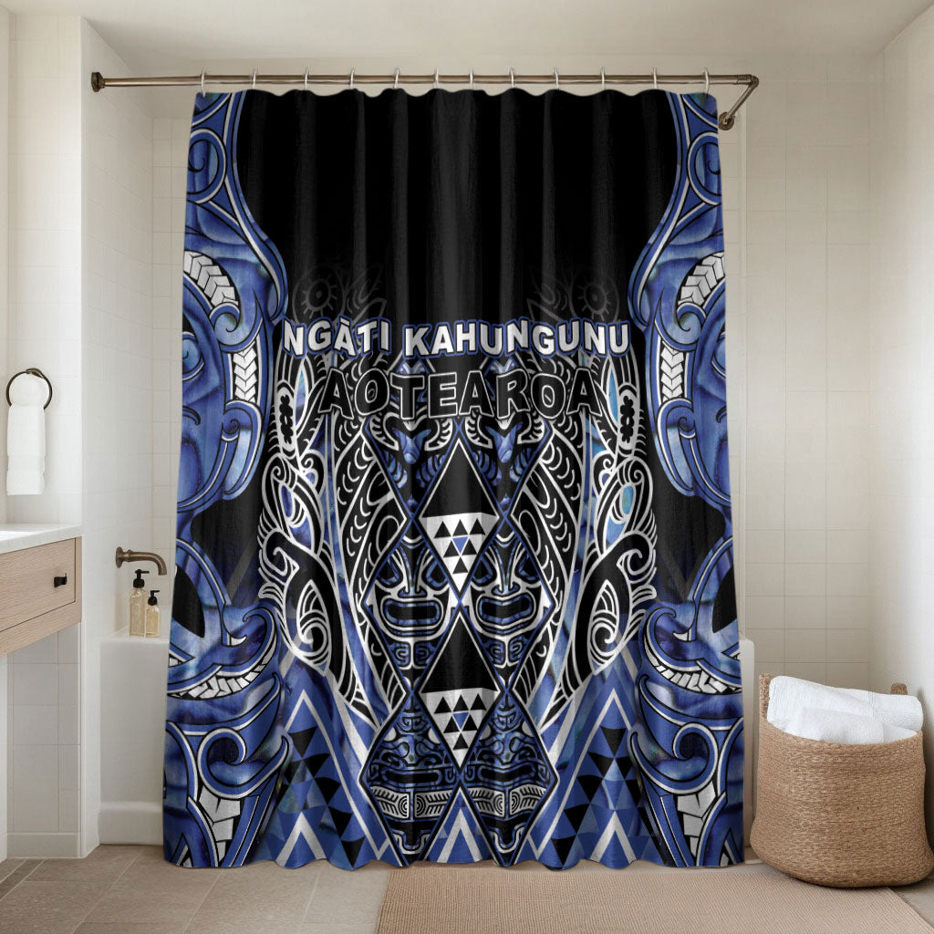 Aotearoa Ngati Kahungunu Bathroom Set Maori Tribal Blue Paua Shell Pattern DT05 Shower Curtain Only Blue - Polynesian Pride