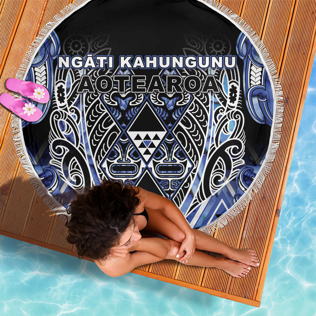 Aotearoa Ngati Kahungunu Beach Blanket Maori Tribal Blue Paua Shell Pattern DT05 - Polynesian Pride