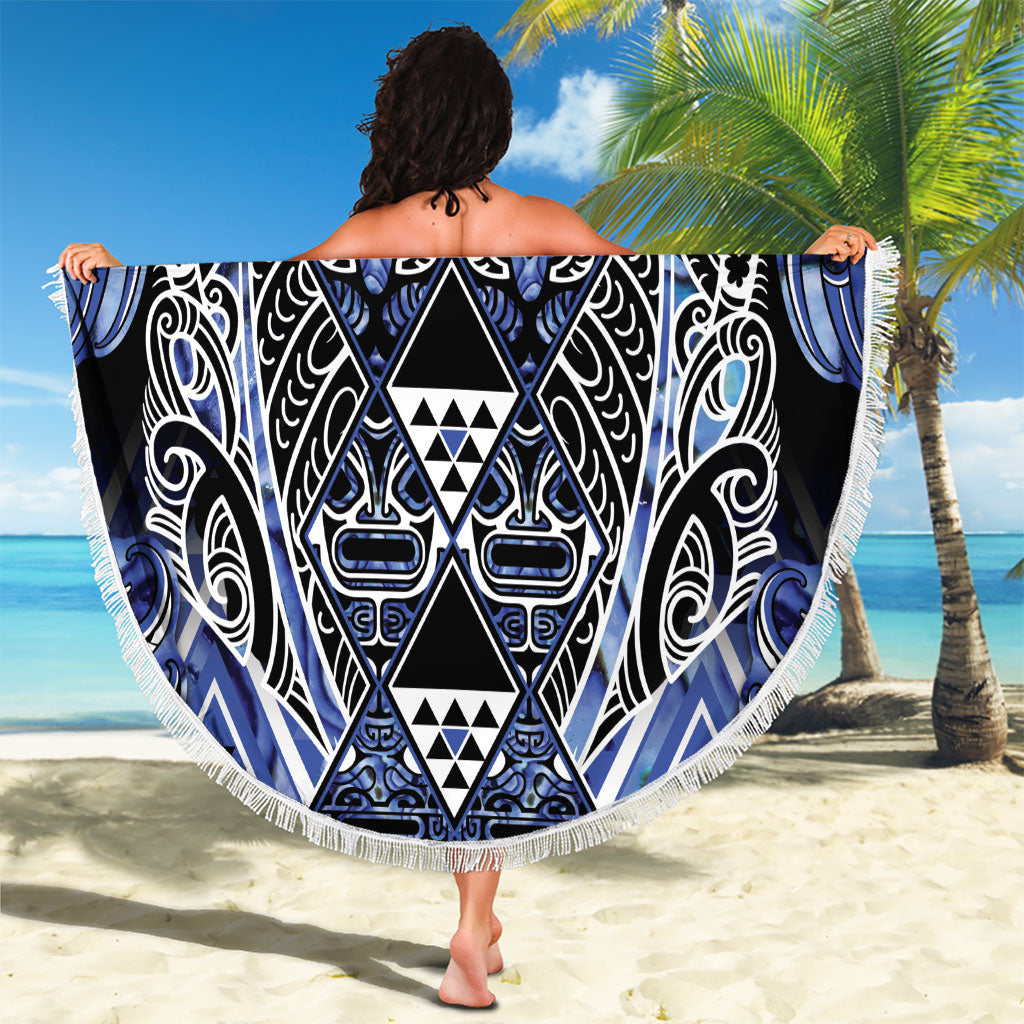 Aotearoa Ngati Kahungunu Beach Blanket Maori Tribal Blue Paua Shell Pattern DT05 - Polynesian Pride