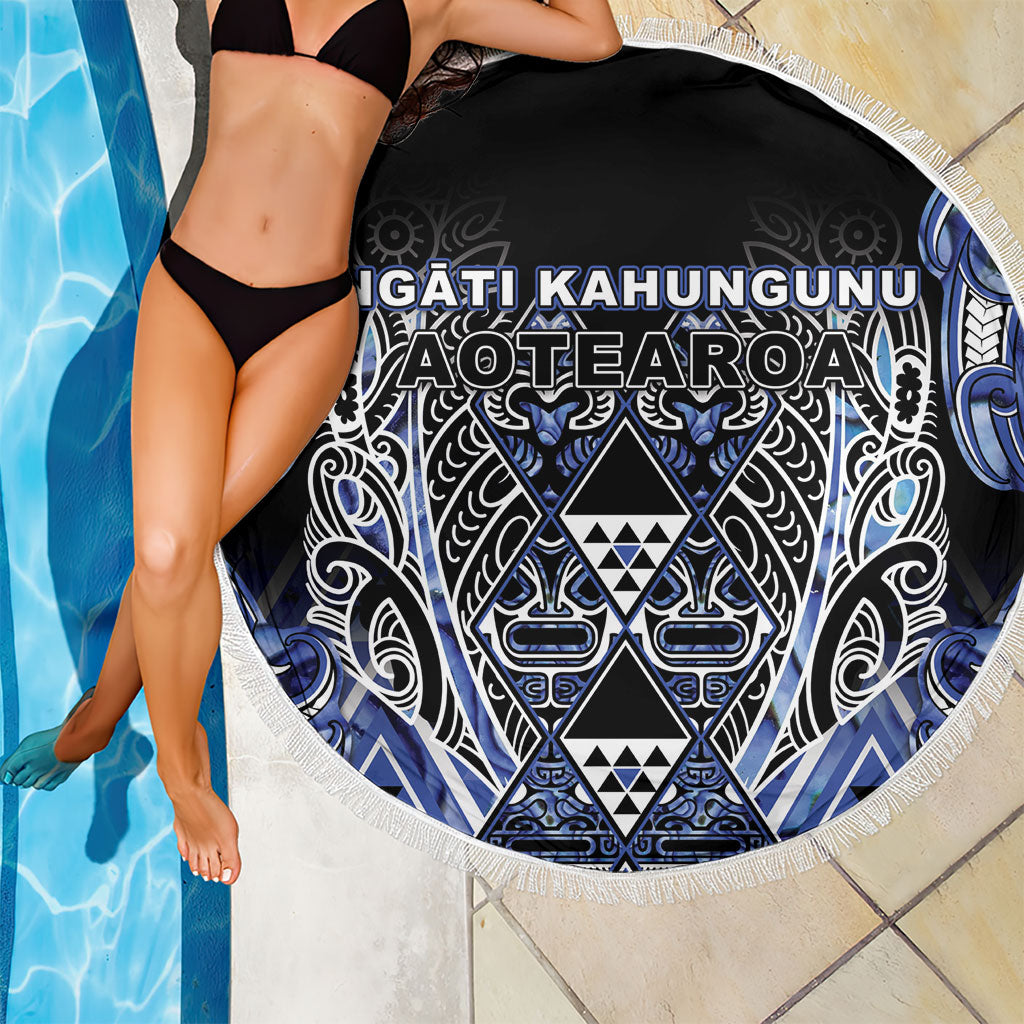 Aotearoa Ngati Kahungunu Beach Blanket Maori Tribal Blue Paua Shell Pattern DT05 - Polynesian Pride
