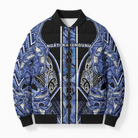 Aotearoa Ngati Kahungunu Bomber Puffer Jacket Maori Tribal Blue Paua Shell Pattern DT05 Unisex Blue - Polynesian Pride
