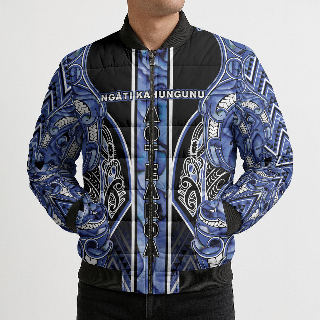 Aotearoa Ngati Kahungunu Bomber Puffer Jacket Maori Tribal Blue Paua Shell Pattern DT05 - Polynesian Pride
