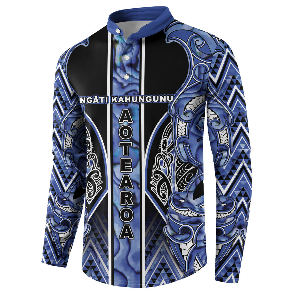 Aotearoa Ngati Kahungunu Button Sweatshirt Maori Tribal Blue Paua Shell Pattern DT05 - Polynesian Pride