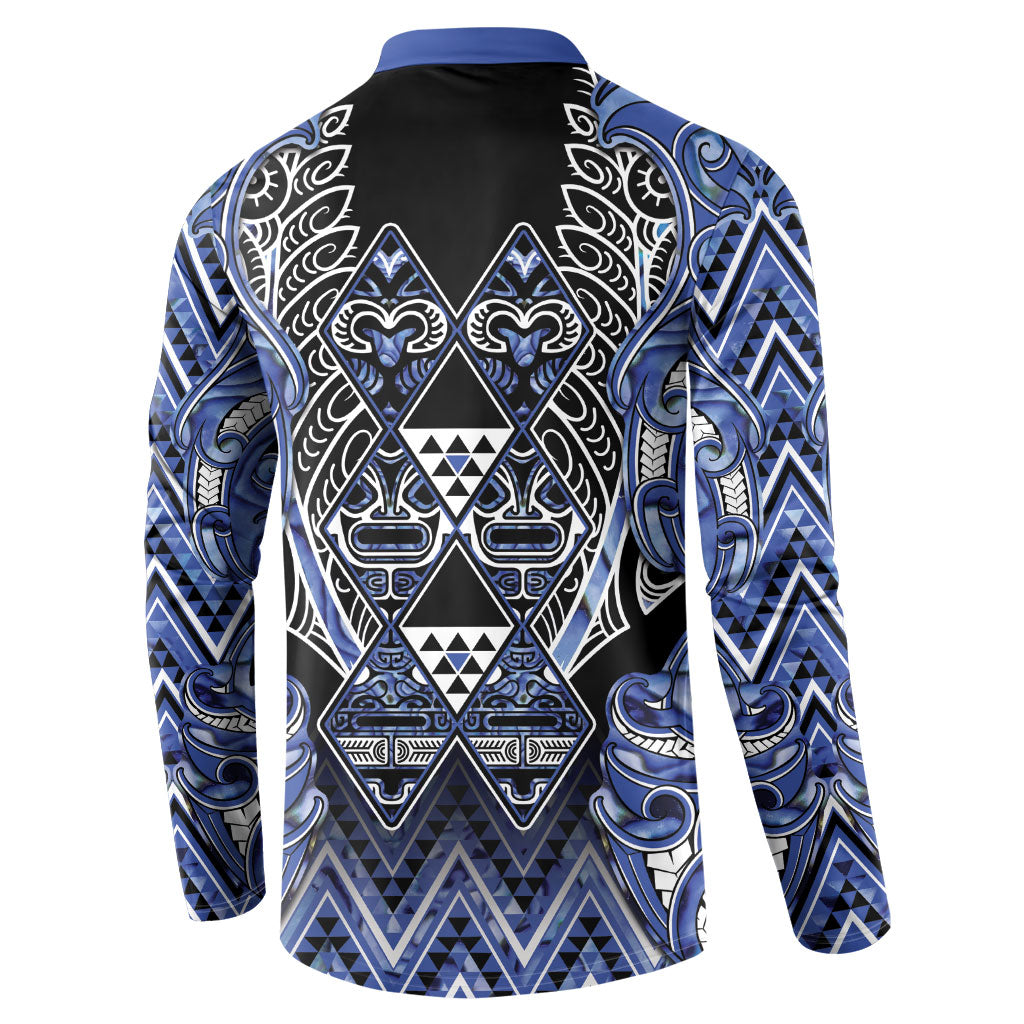 Aotearoa Ngati Kahungunu Button Sweatshirt Maori Tribal Blue Paua Shell Pattern DT05 - Polynesian Pride