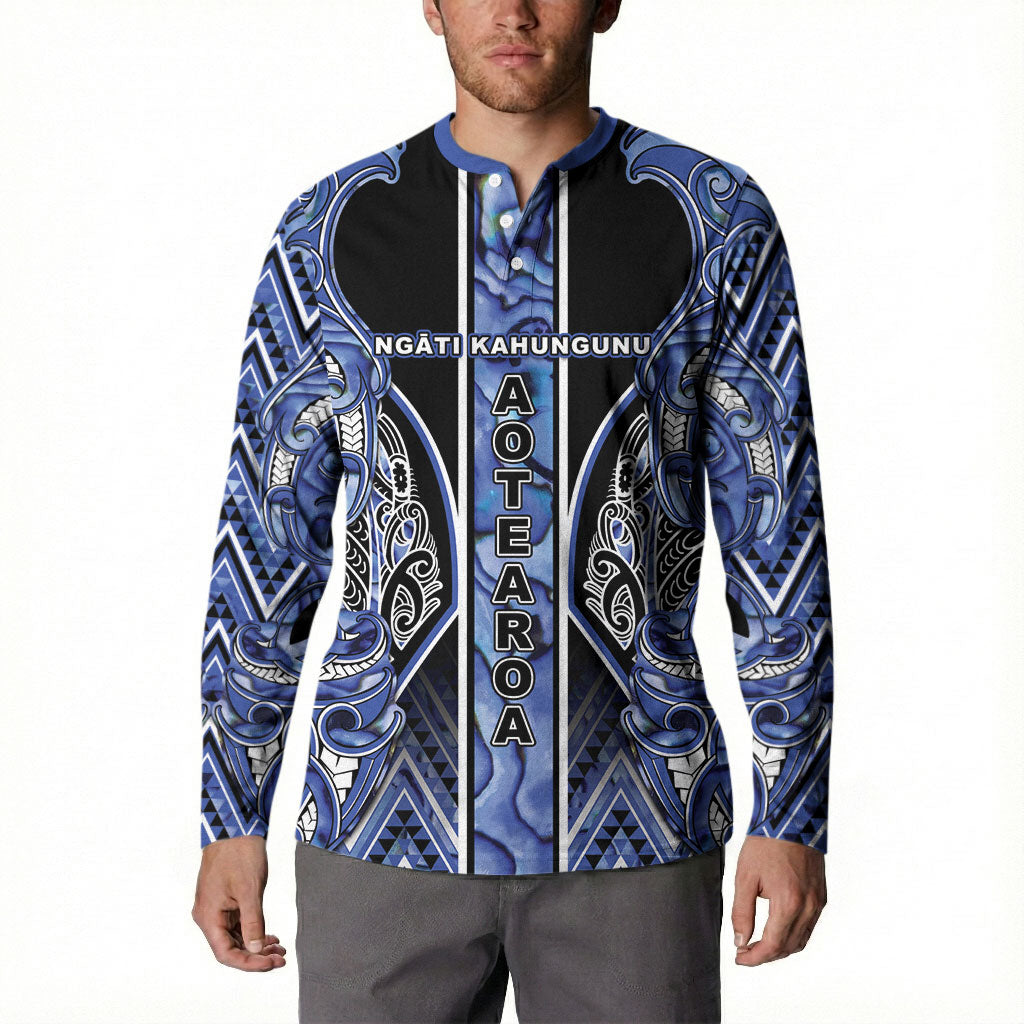 Aotearoa Ngati Kahungunu Button Sweatshirt Maori Tribal Blue Paua Shell Pattern DT05 - Polynesian Pride