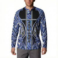 Aotearoa Ngati Kahungunu Button Sweatshirt Maori Tribal Blue Paua Shell Pattern DT05 - Polynesian Pride