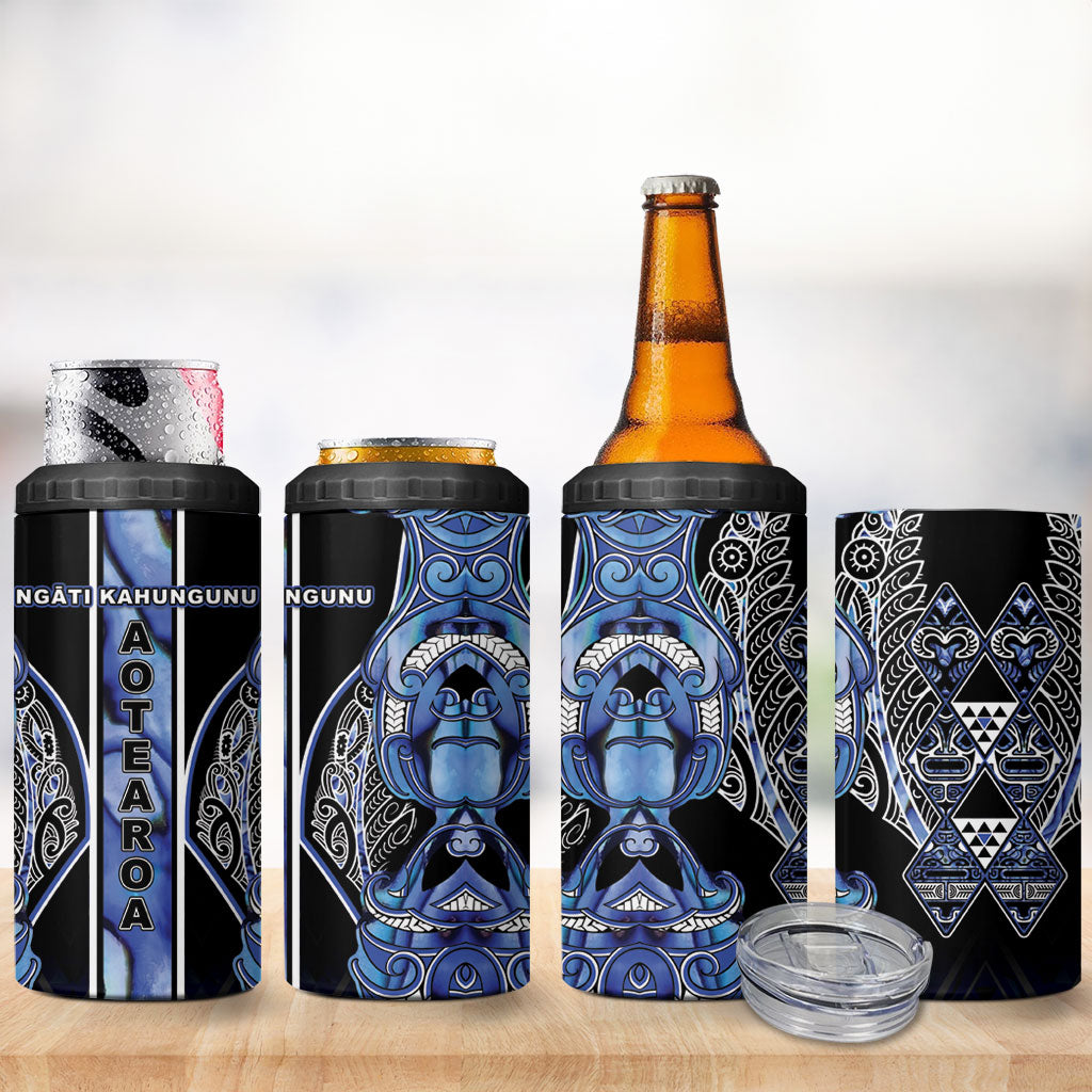 Aotearoa Ngati Kahungunu 4 in 1 Can Cooler Tumbler Maori Tribal Blue Paua Shell Pattern DT05 - Polynesian Pride