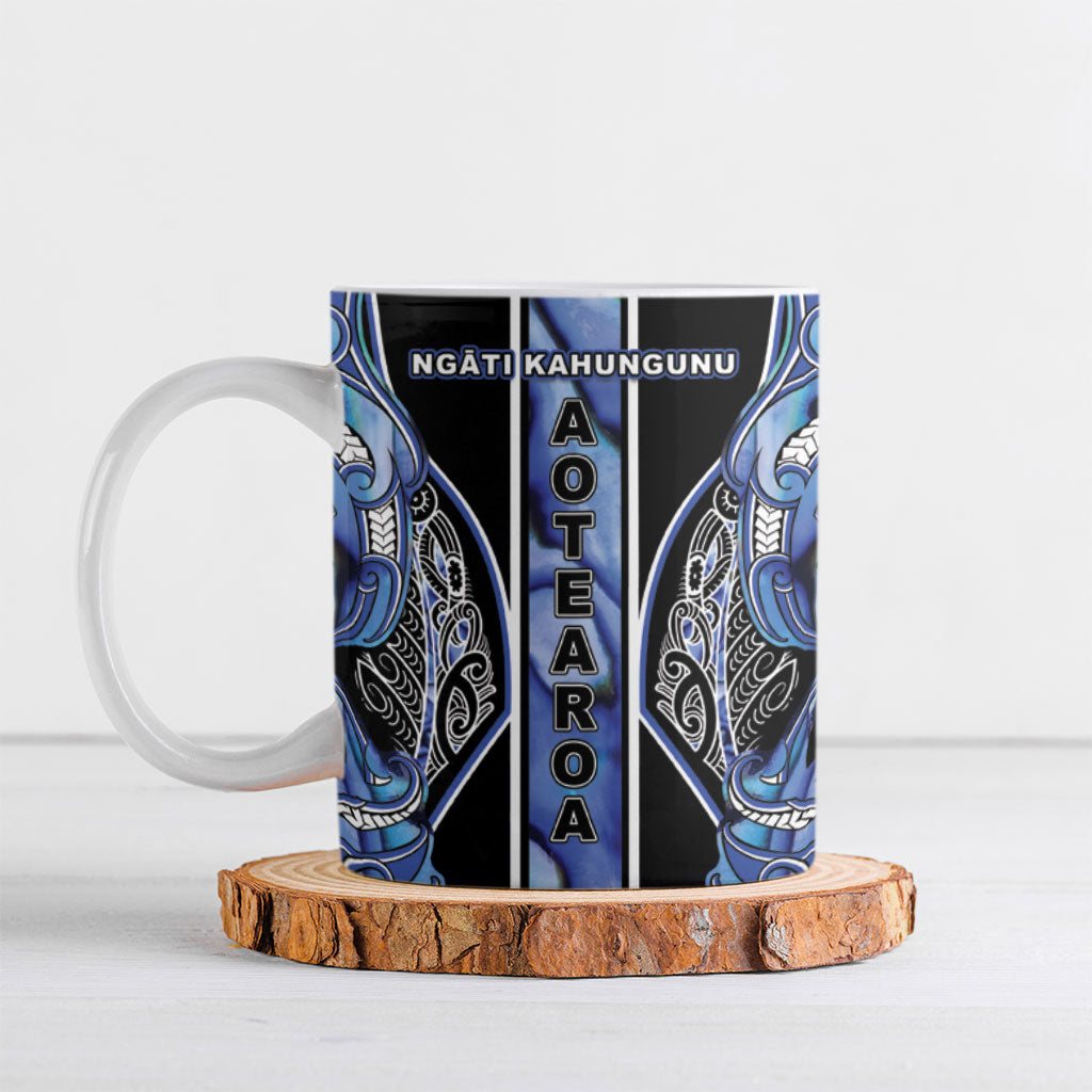 Aotearoa Ngati Kahungunu Ceramic Mug Maori Tribal Blue Paua Shell Pattern DT05 Blue - Polynesian Pride