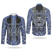 Aotearoa Ngati Kahungunu Couples Matching Off Shoulder Short Dress and Long Sleeve Button Shirt Maori Tribal Blue Paua Shell Pattern DT05 - Polynesian Pride