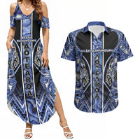 Aotearoa Ngati Kahungunu Couples Matching Summer Maxi Dress and Hawaiian Shirt Maori Tribal Blue Paua Shell Pattern DT05 Blue - Polynesian Pride