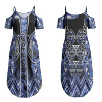 Aotearoa Ngati Kahungunu Couples Matching Summer Maxi Dress and Hawaiian Shirt Maori Tribal Blue Paua Shell Pattern DT05 - Polynesian Pride