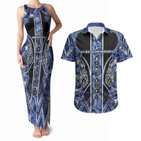 Aotearoa Ngati Kahungunu Couples Matching Tank Maxi Dress and Hawaiian Shirt Maori Tribal Blue Paua Shell Pattern DT05 Blue - Polynesian Pride