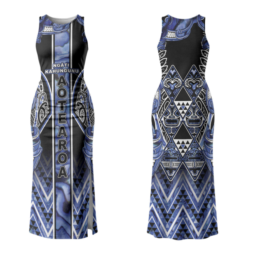 Aotearoa Ngati Kahungunu Couples Matching Tank Maxi Dress and Hawaiian Shirt Maori Tribal Blue Paua Shell Pattern DT05 - Polynesian Pride