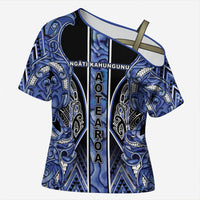 Aotearoa Ngati Kahungunu Cross Shoulder Shirt Maori Tribal Blue Paua Shell Pattern DT05 Female Blue - Polynesian Pride