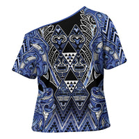 Aotearoa Ngati Kahungunu Cross Shoulder Shirt Maori Tribal Blue Paua Shell Pattern DT05 - Polynesian Pride