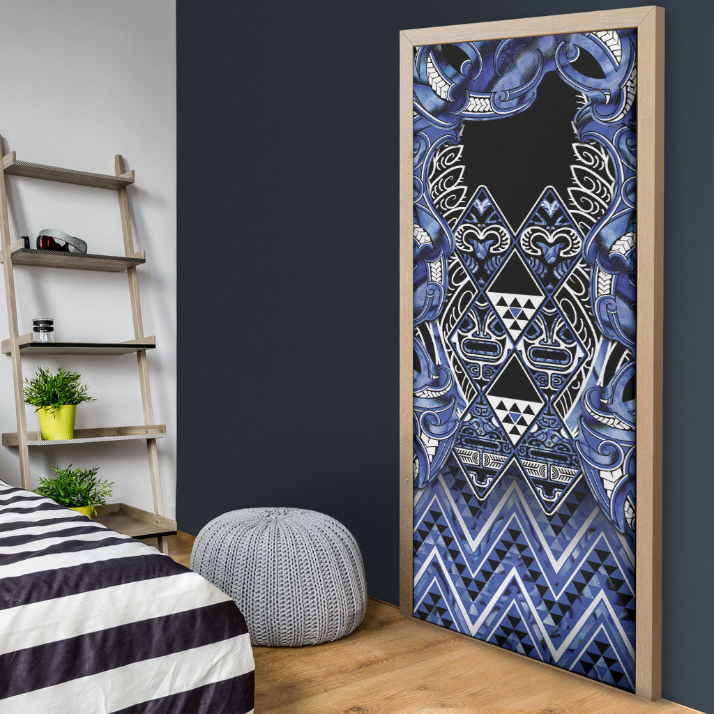 Aotearoa Ngati Kahungunu Door Cover Maori Tribal Blue Paua Shell Pattern DT05 - Polynesian Pride