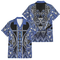 Aotearoa Ngati Kahungunu Family Matching Short Sleeve Bodycon Dress and Hawaiian Shirt Maori Tribal Blue Paua Shell Pattern DT05 Dad's Shirt - Short Sleeve Blue - Polynesian Pride