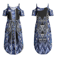 Aotearoa Ngati Kahungunu Family Matching Summer Maxi Dress and Hawaiian Shirt Maori Tribal Blue Paua Shell Pattern DT05 Mom's Dress Blue - Polynesian Pride