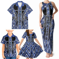 Aotearoa Ngati Kahungunu Family Matching Tank Maxi Dress and Hawaiian Shirt Maori Tribal Blue Paua Shell Pattern DT05 - Polynesian Pride