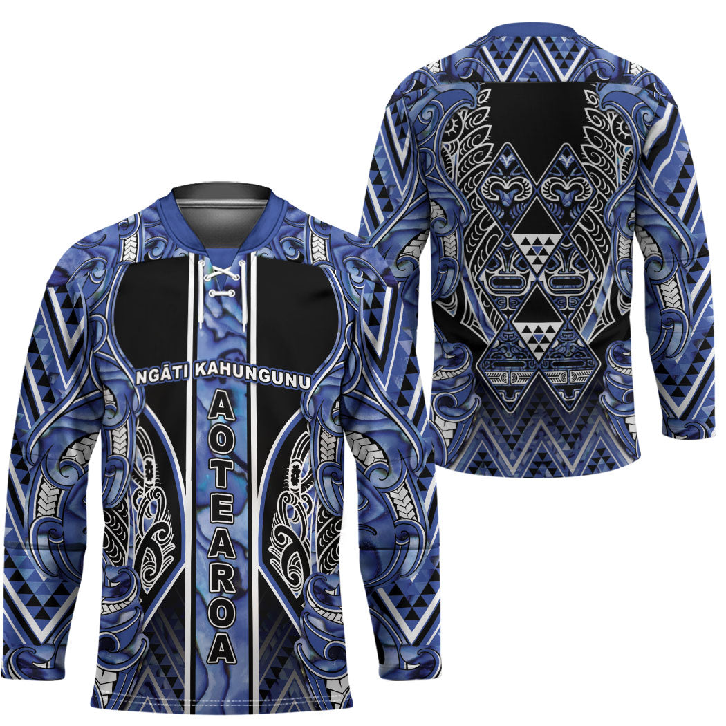 Aotearoa Ngati Kahungunu Hockey Jersey Maori Tribal Blue Paua Shell Pattern DT05 - Polynesian Pride