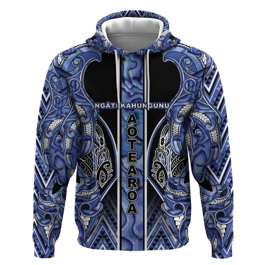 Aotearoa Ngati Kahungunu Hoodie Maori Tribal Blue Paua Shell Pattern DT05 Pullover Hoodie Blue - Polynesian Pride