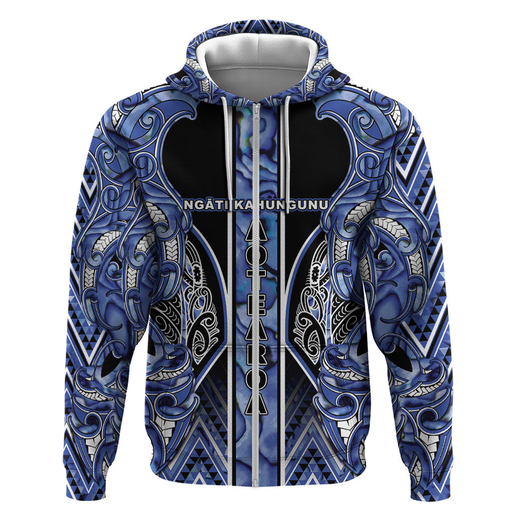 Aotearoa Ngati Kahungunu Hoodie Maori Tribal Blue Paua Shell Pattern DT05 Zip Hoodie Blue - Polynesian Pride
