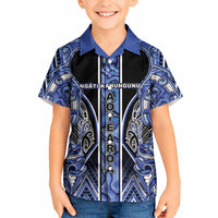 Aotearoa Ngati Kahungunu Kid Hawaiian Shirt Maori Tribal Blue Paua Shell Pattern DT05 Kid Blue - Polynesian Pride