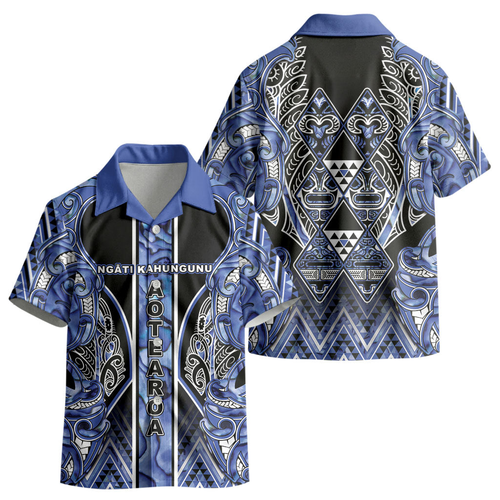 Aotearoa Ngati Kahungunu Kid Hawaiian Shirt Maori Tribal Blue Paua Shell Pattern DT05 - Polynesian Pride