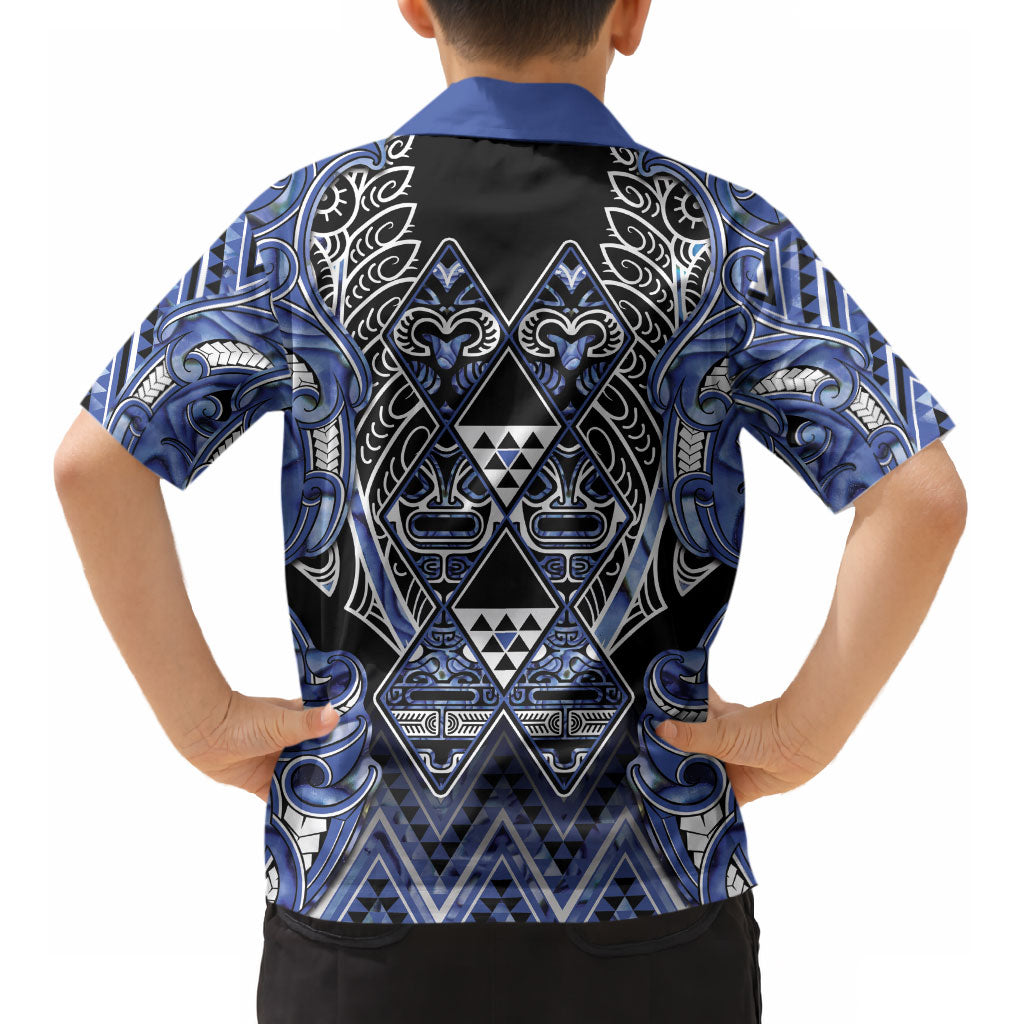 Aotearoa Ngati Kahungunu Kid Hawaiian Shirt Maori Tribal Blue Paua Shell Pattern DT05 - Polynesian Pride