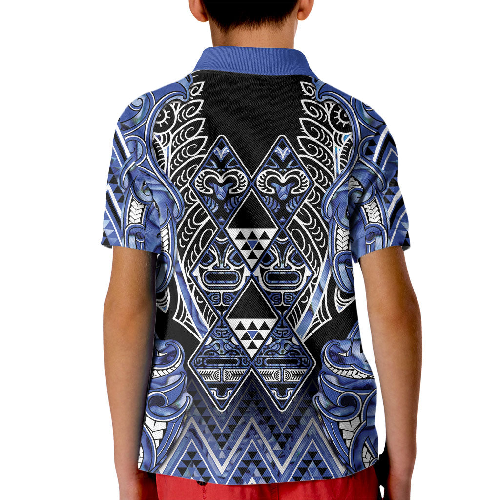 Aotearoa Ngati Kahungunu Kid Polo Shirt Maori Tribal Blue Paua Shell Pattern DT05 - Polynesian Pride