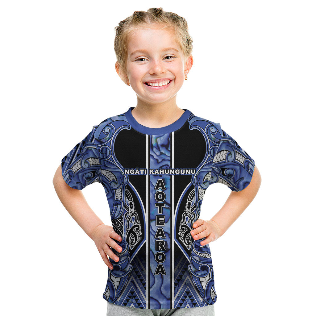 Aotearoa Ngati Kahungunu Kid T Shirt Maori Tribal Blue Paua Shell Pattern DT05 Blue - Polynesian Pride