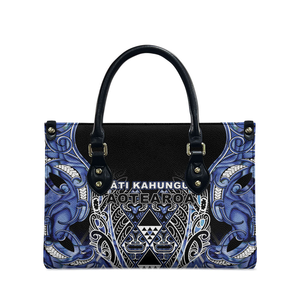 Aotearoa Ngati Kahungunu Leather Bag Maori Tribal Blue Paua Shell Pattern DT05 - Polynesian Pride