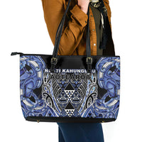 Aotearoa Ngati Kahungunu Leather Tote Bag Maori Tribal Blue Paua Shell Pattern DT05 - Polynesian Pride