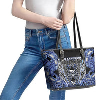 Aotearoa Ngati Kahungunu Leather Tote Bag Maori Tribal Blue Paua Shell Pattern DT05 - Polynesian Pride