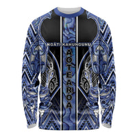 Aotearoa Ngati Kahungunu Long Sleeve Shirt Maori Tribal Blue Paua Shell Pattern DT05 Unisex Blue - Polynesian Pride