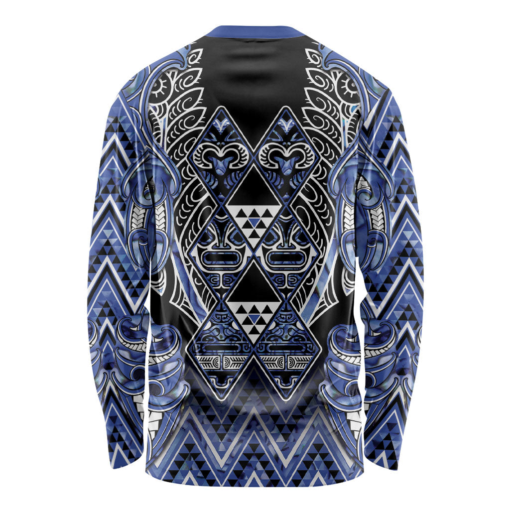 Aotearoa Ngati Kahungunu Long Sleeve Shirt Maori Tribal Blue Paua Shell Pattern DT05 - Polynesian Pride