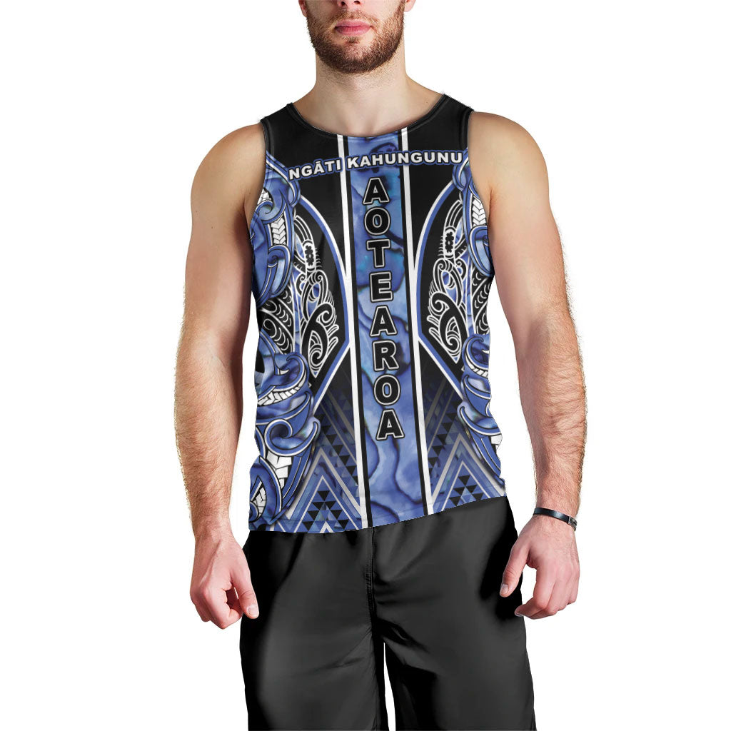 Aotearoa Ngati Kahungunu Men Tank Top Maori Tribal Blue Paua Shell Pattern DT05 - Polynesian Pride