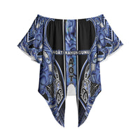 Aotearoa Ngati Kahungunu Off Shoulder Wrap Waist Top Maori Tribal Blue Paua Shell Pattern DT05 - Polynesian Pride