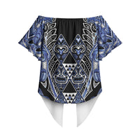 Aotearoa Ngati Kahungunu Off Shoulder Wrap Waist Top Maori Tribal Blue Paua Shell Pattern DT05 - Polynesian Pride