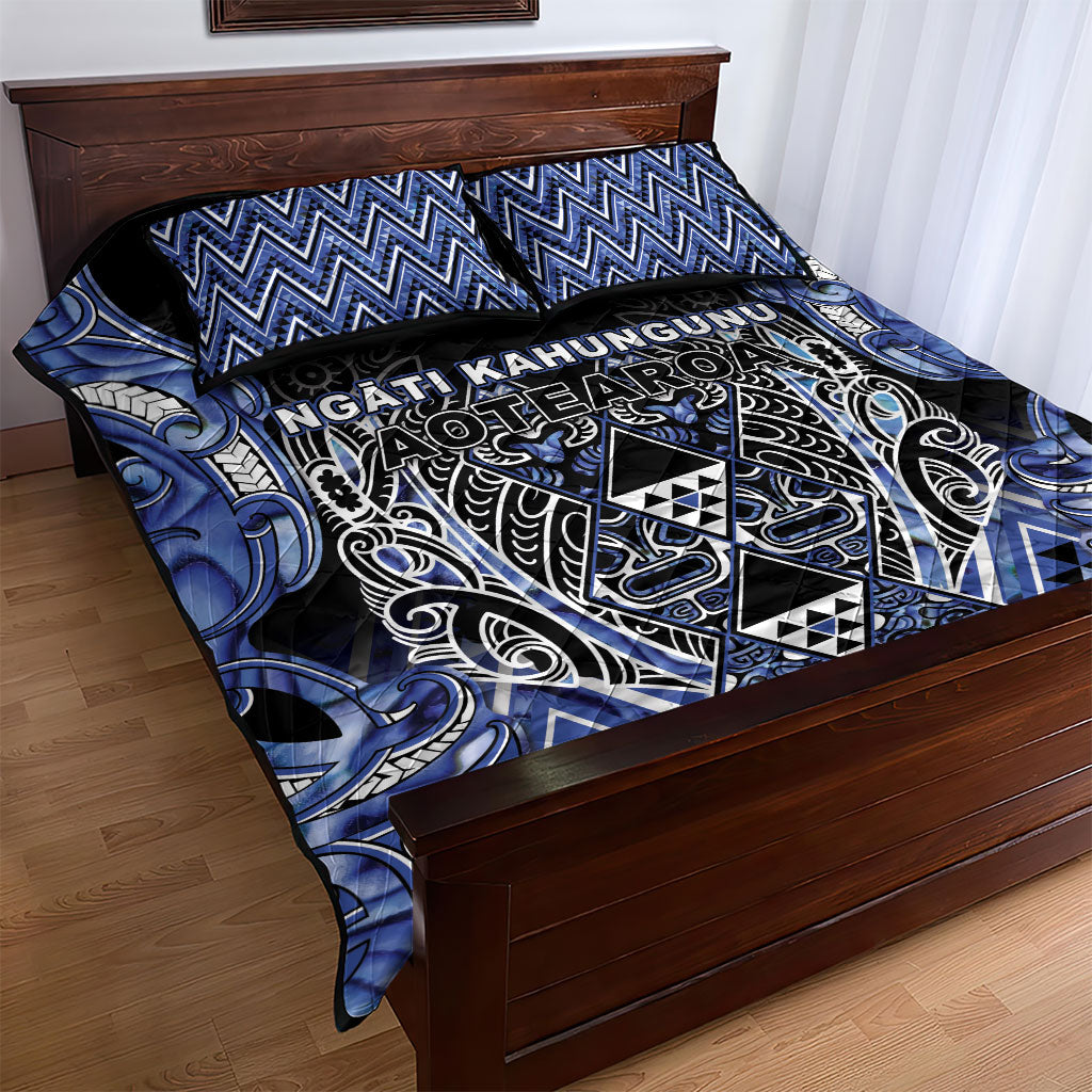 Aotearoa Ngati Kahungunu Quilt Bed Set Maori Tribal Blue Paua Shell Pattern DT05 - Polynesian Pride